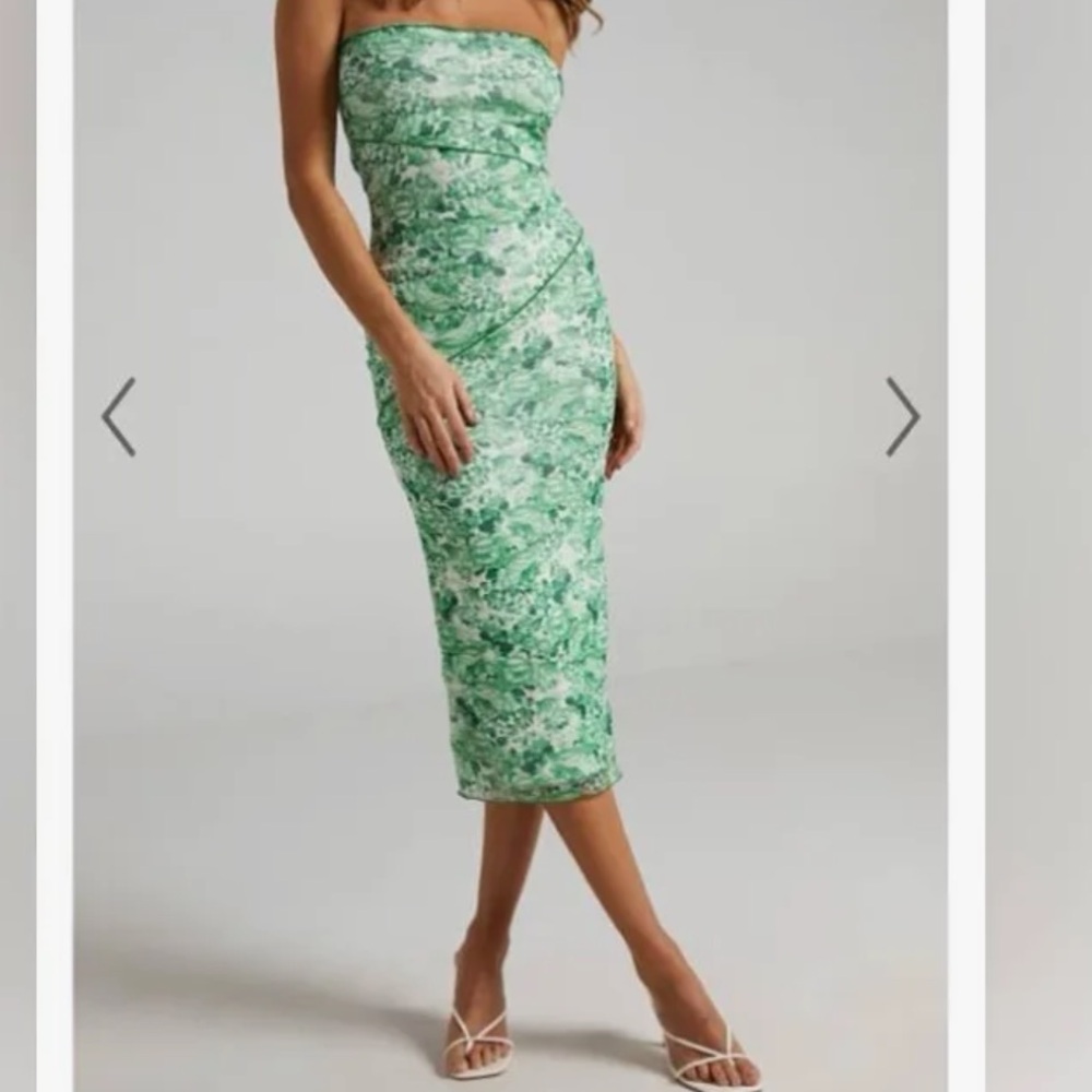 Showpo Brunetta Strapless Mesh Dress in Pink Furnishing Florals